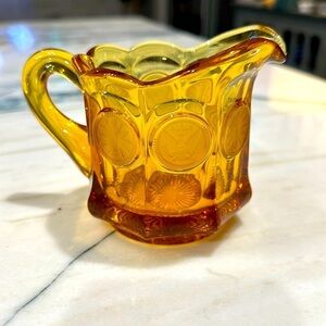 Vintage Amber Fostoria Coin Glass Creamer Pitcher 1887 Over Eagle accent